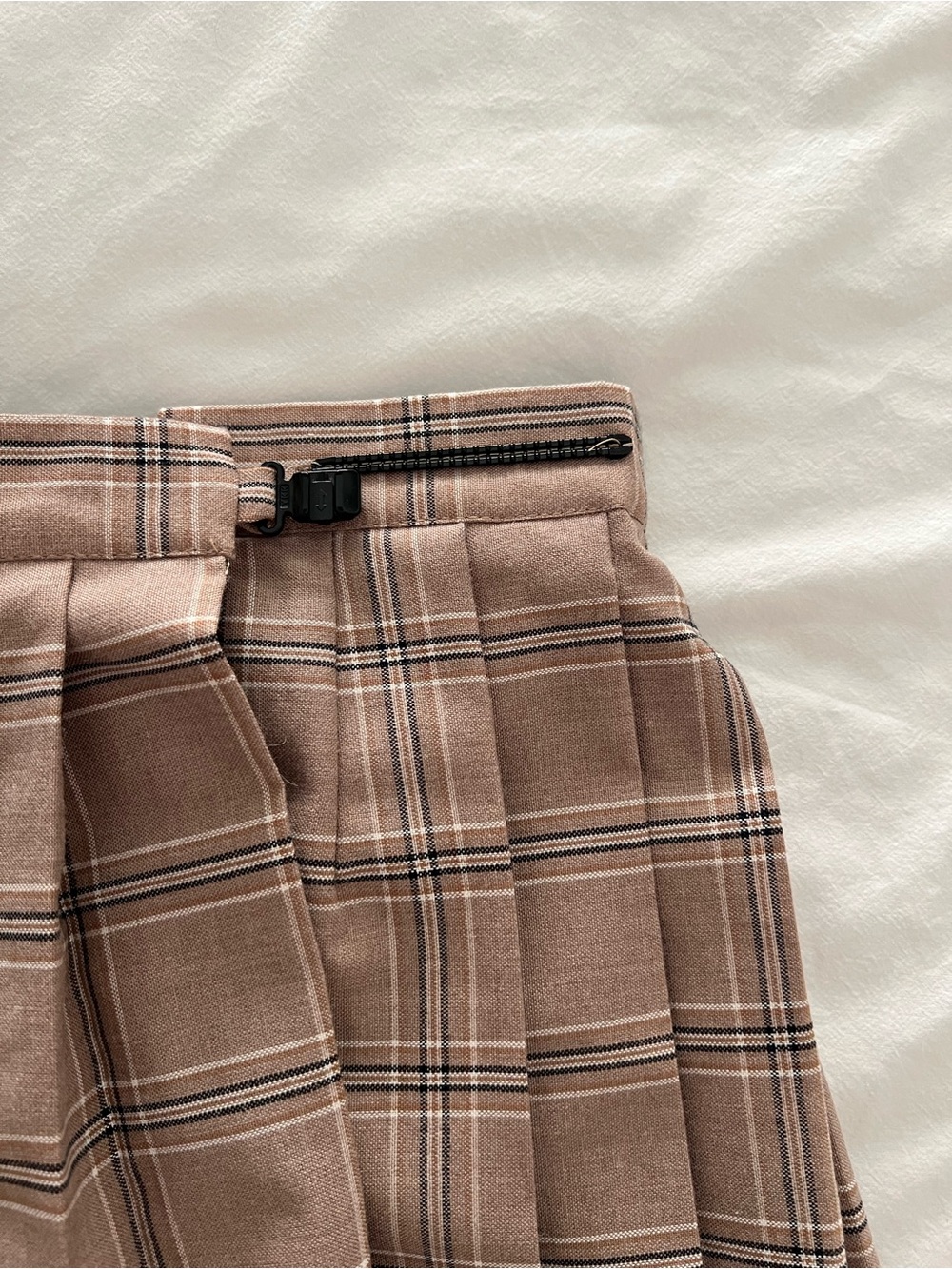 Plaid Pleated Mini Skirt in Taupe - Picture 5 of 5